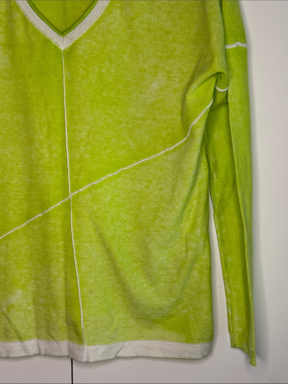 Elliott Lauren Neon Lime V-Neck Sweater with White Trim - Picture 4 of 6